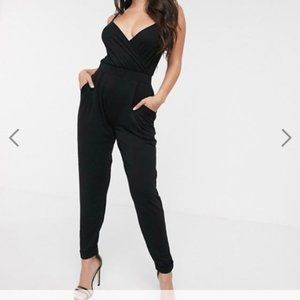 asos design petite jumpsuit with kimono sleeve and peg leg